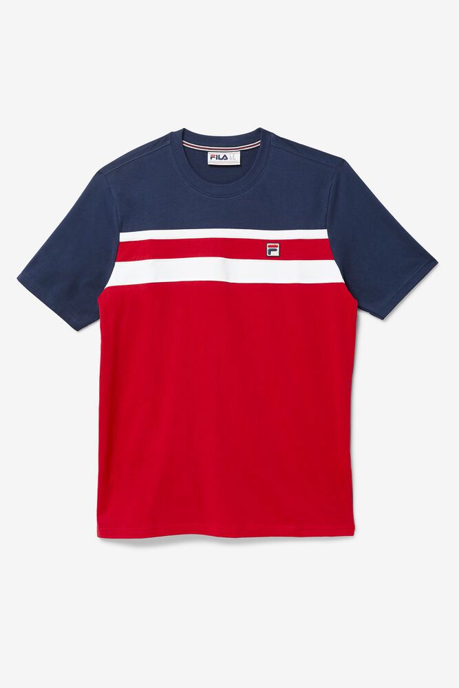 Fila T-Shirt Mens Red/Navy Dover - Ireland 69570-OCKV